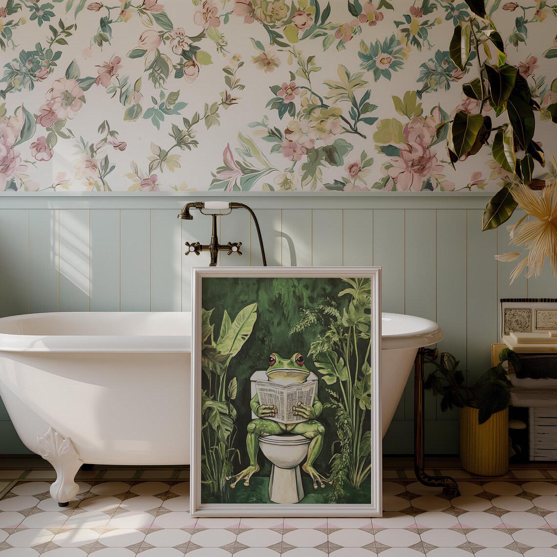 Frog Toilet Bathroom Wall Decor, Funny Botanical Print - Image 4