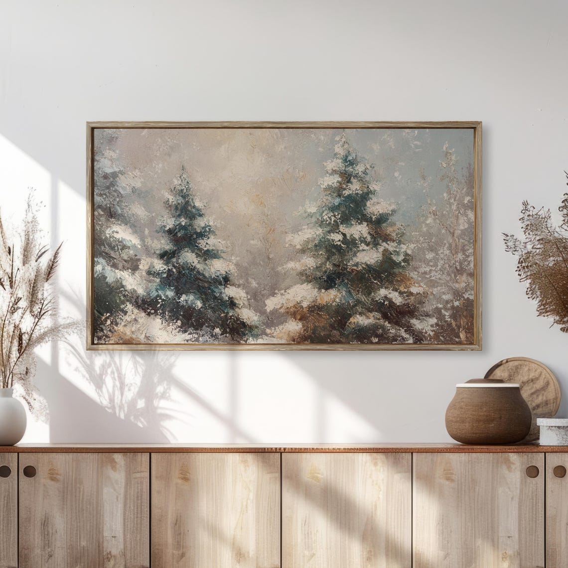Snowy Pine Trees Vintage Winter Forest Oil Painting Christmas Poster - Image 2