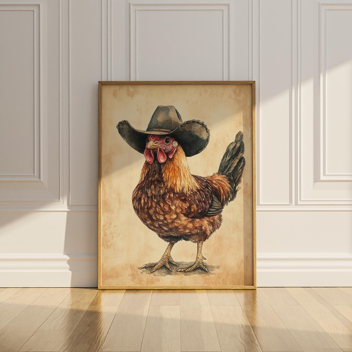 Chicken Wearing Cowboy Hat Funny Farm Animal Art Print - Image 3