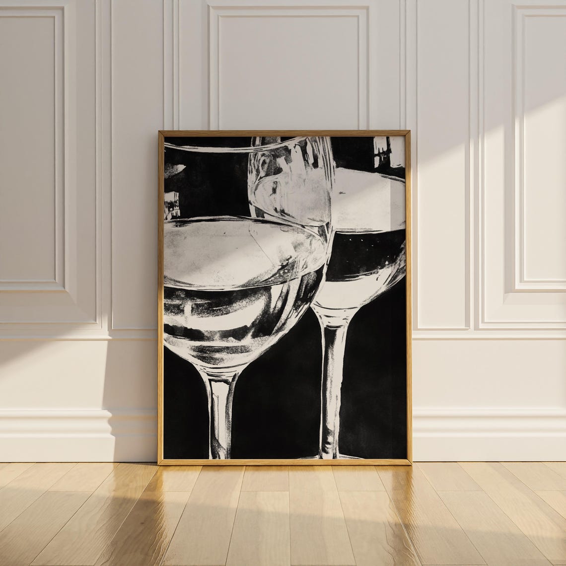 Black and White Wine Glasses Close Up Bold Brushstroke Photo Poster - Image 2