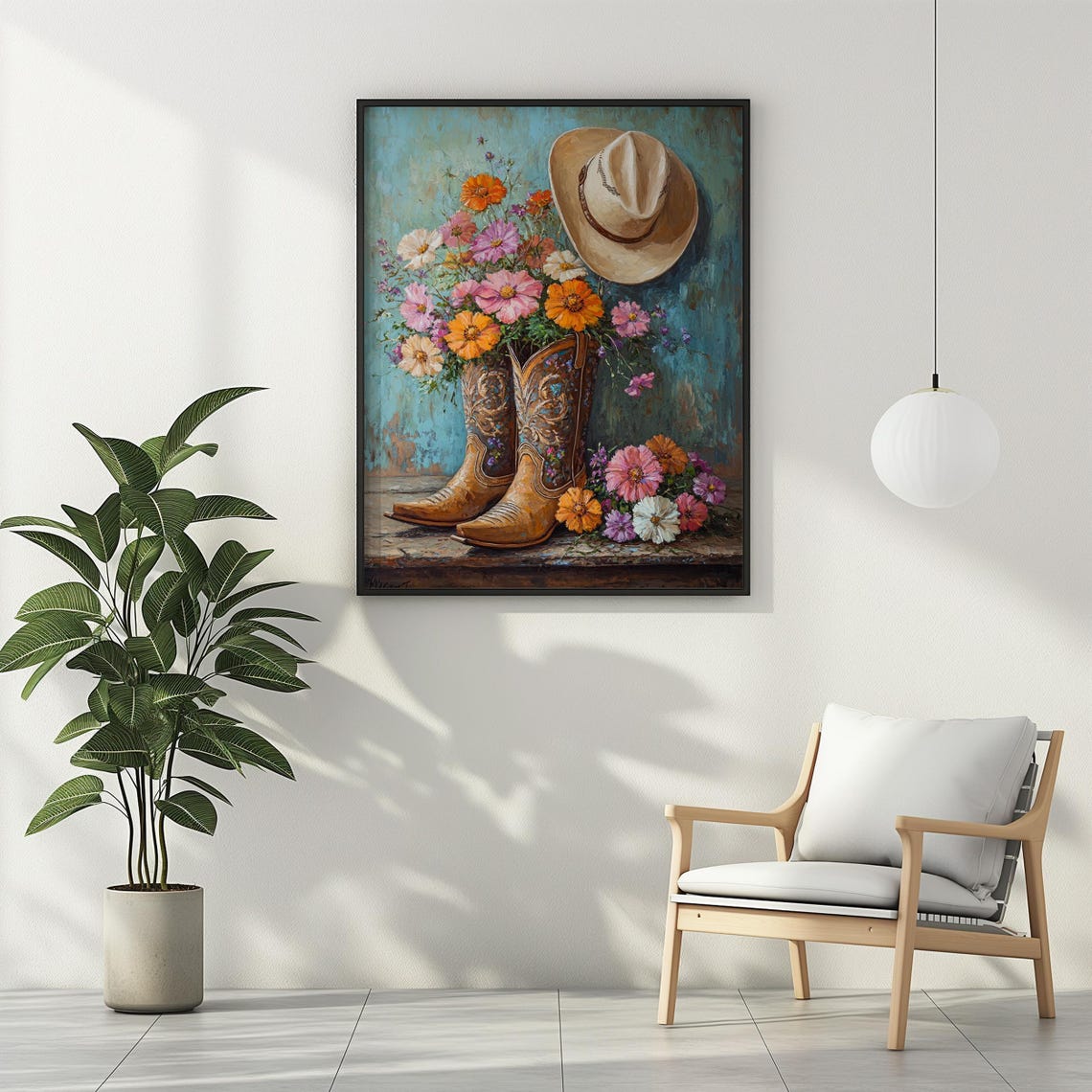 Brown Cowboy Boots With Wildflowers And Hat Rustic Western Poster - Image 2