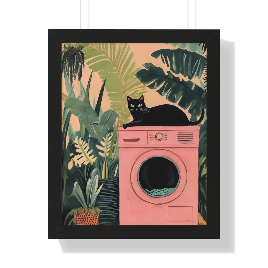 Black Cat On Pink Washing Machine Funny Laundry Room Decor Poster - Image 2