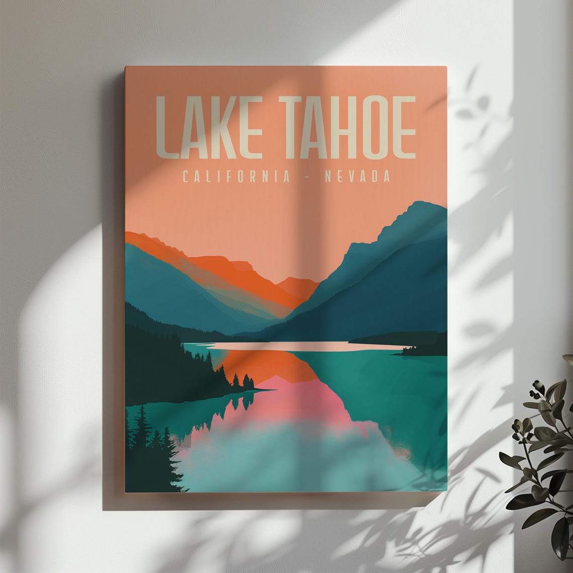 Vintage Lake Tahoe Travel Poster California Nevada Sunset Lake Art - Image 3