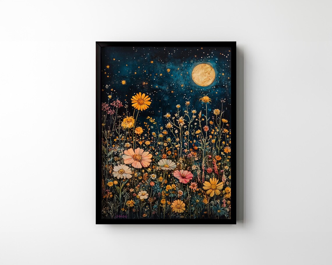 Celestial Wild Flower Poster Print, Boho Moon Art - Image 2
