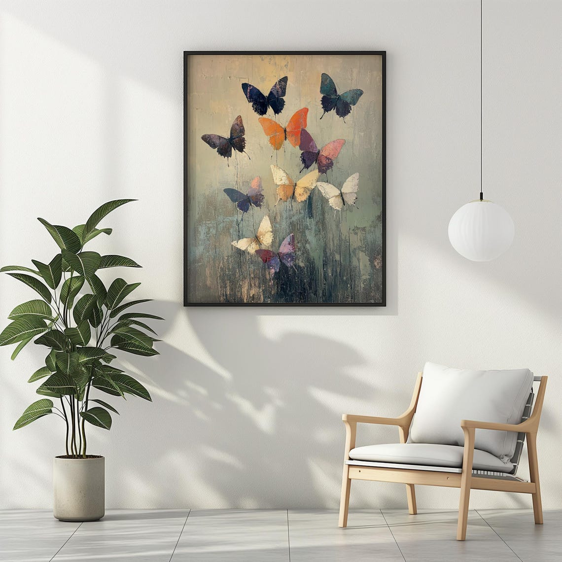 Colorful Abstract Butterflies Floating on Textured Canvas Poster - Image 2