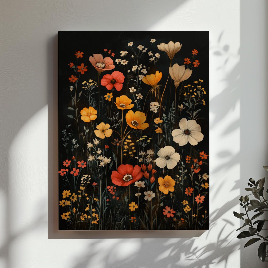 Colorful Poppies Blooming on Black Moody Botanical Night Poster - Image 3