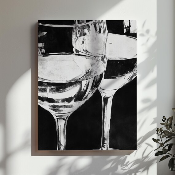 Black and White Wine Glasses Close Up Bold Brushstroke Photo Poster