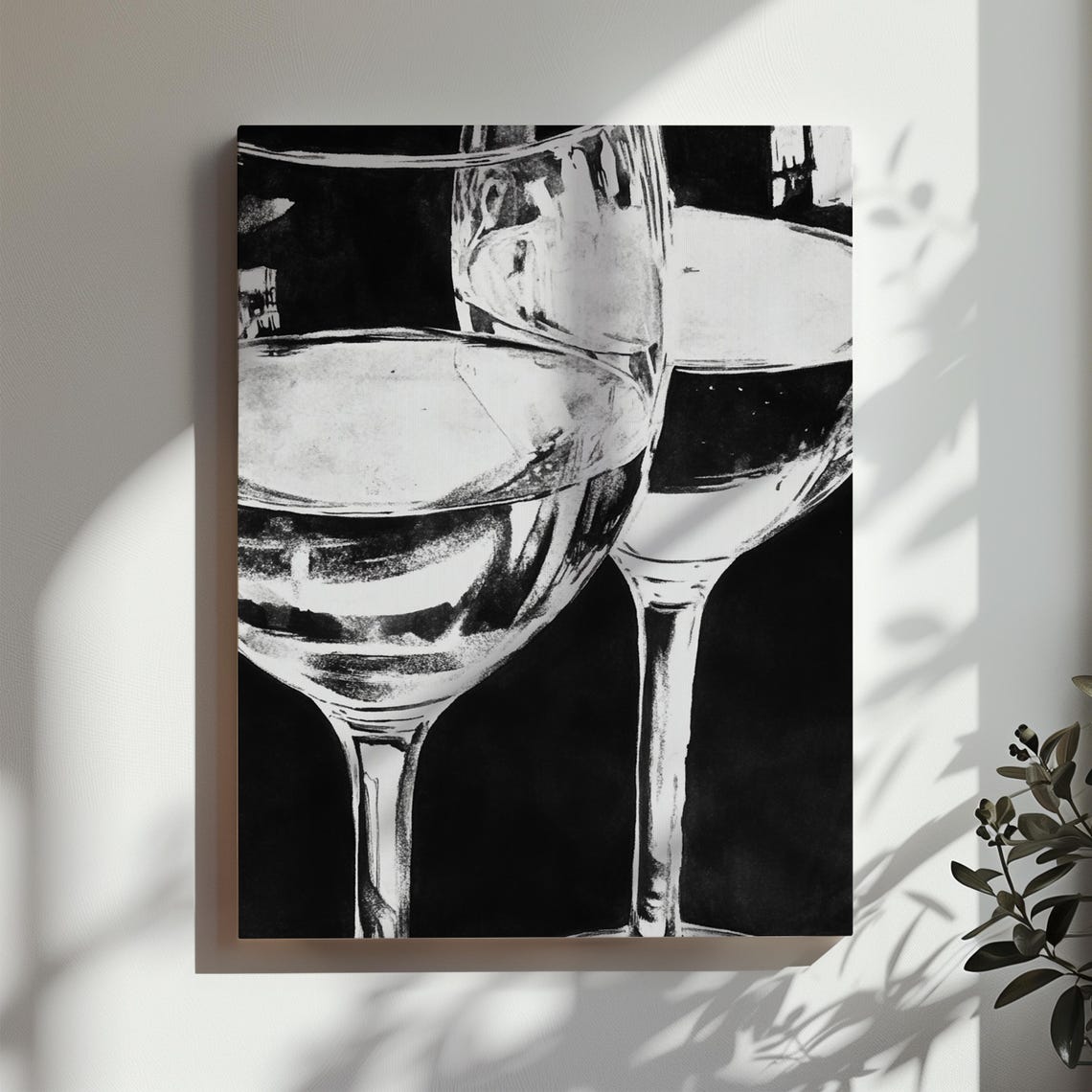 Black and White Wine Glasses Close Up Bold Brushstroke Photo Poster