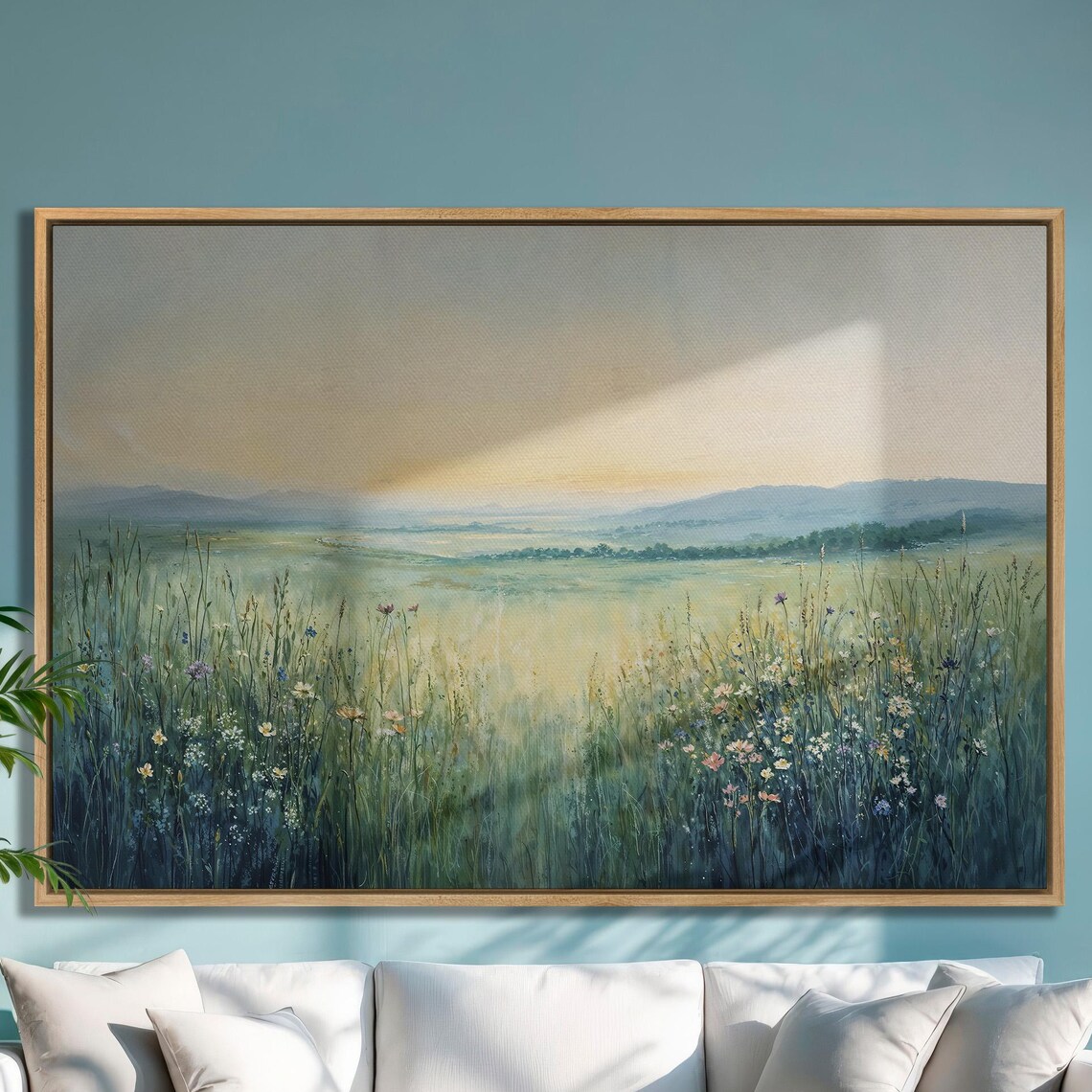 Misty Wildflower Meadow at Dawn Minimalist Painting Art Poster