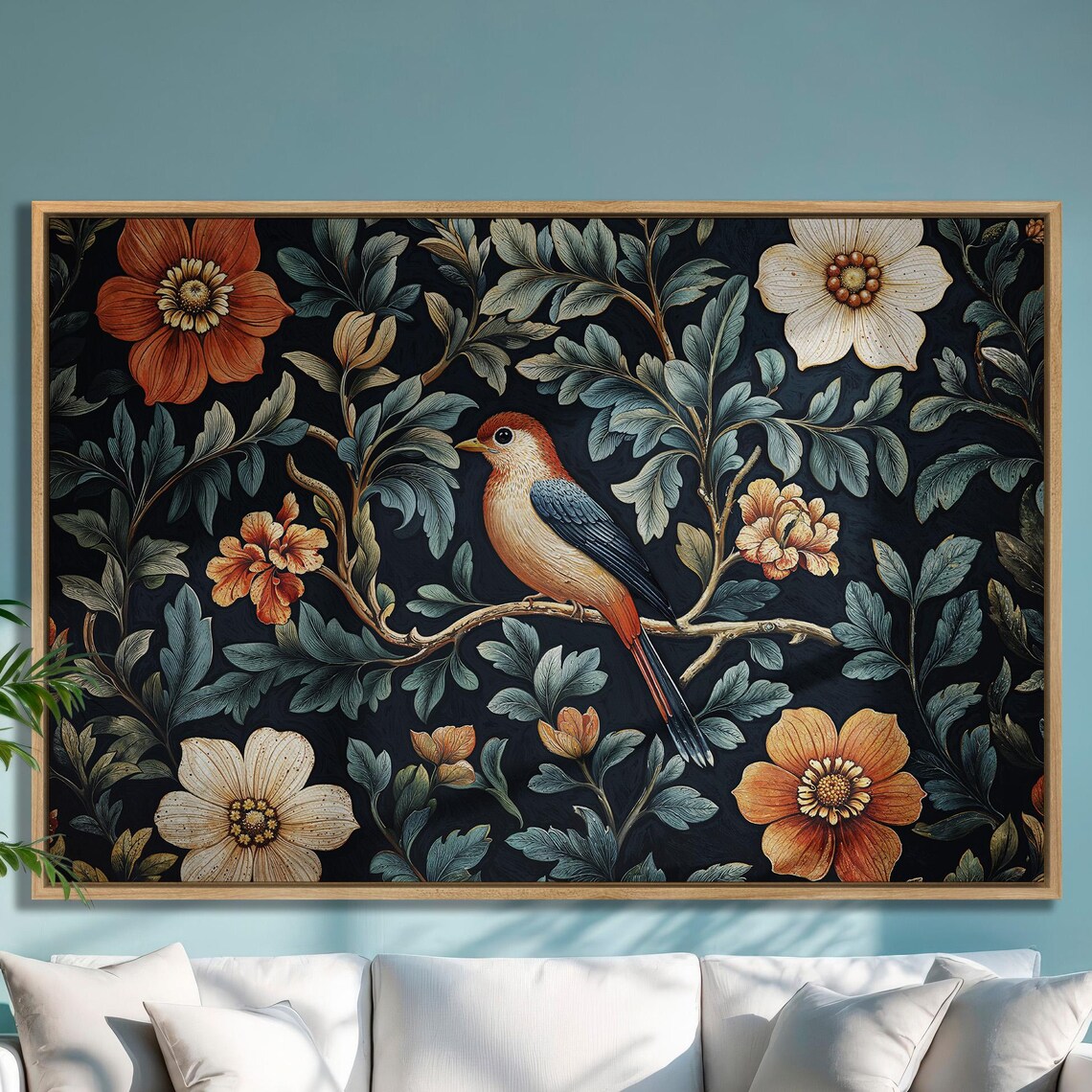 Bird in Floral Paradise, Spring Botanical Art Print