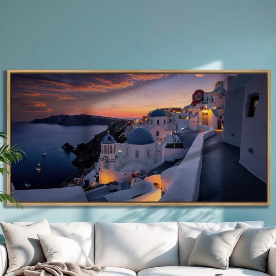 Santorini During Dusk Travel Poster, Greece Landscape