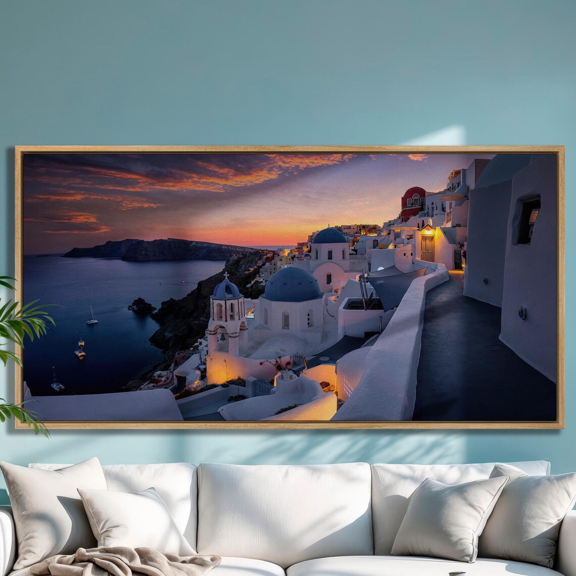 Santorini During Dusk Travel Poster, Greece Landscape