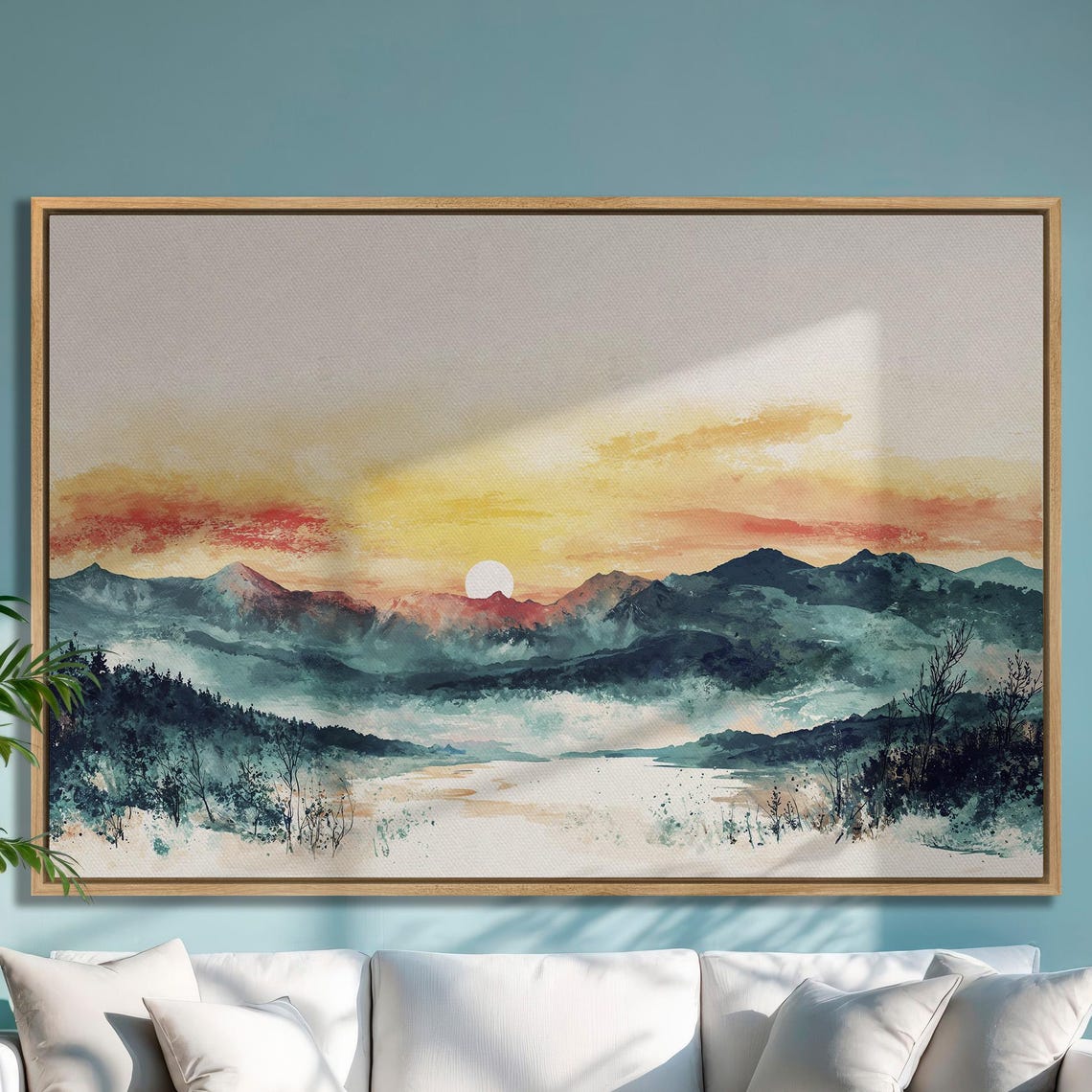 Mountain Landscape Framed Print Beautiful Sunset View Wall Art Extra Large Abstract Nature Artwork Decor For Home Ready To Hang
