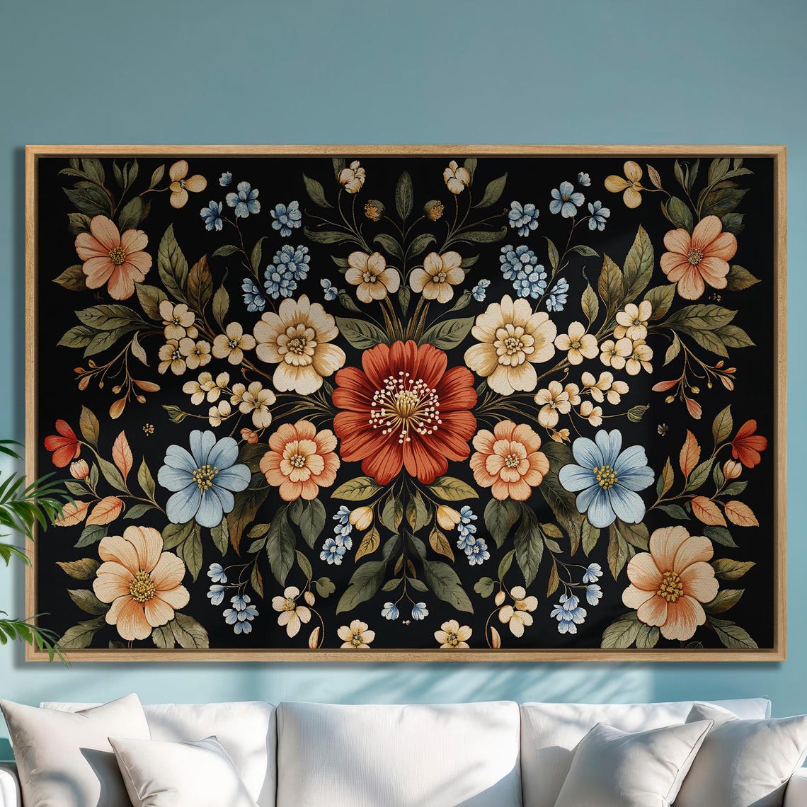 William Morris Style Dark Botanical Floral Pattern Art Poster