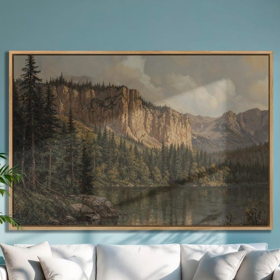 Mountain Lake And Pine Forest Framed Print Panoramic Landscape Wall Art Nature Extra Large Decor Gift For Home Ready To Hang