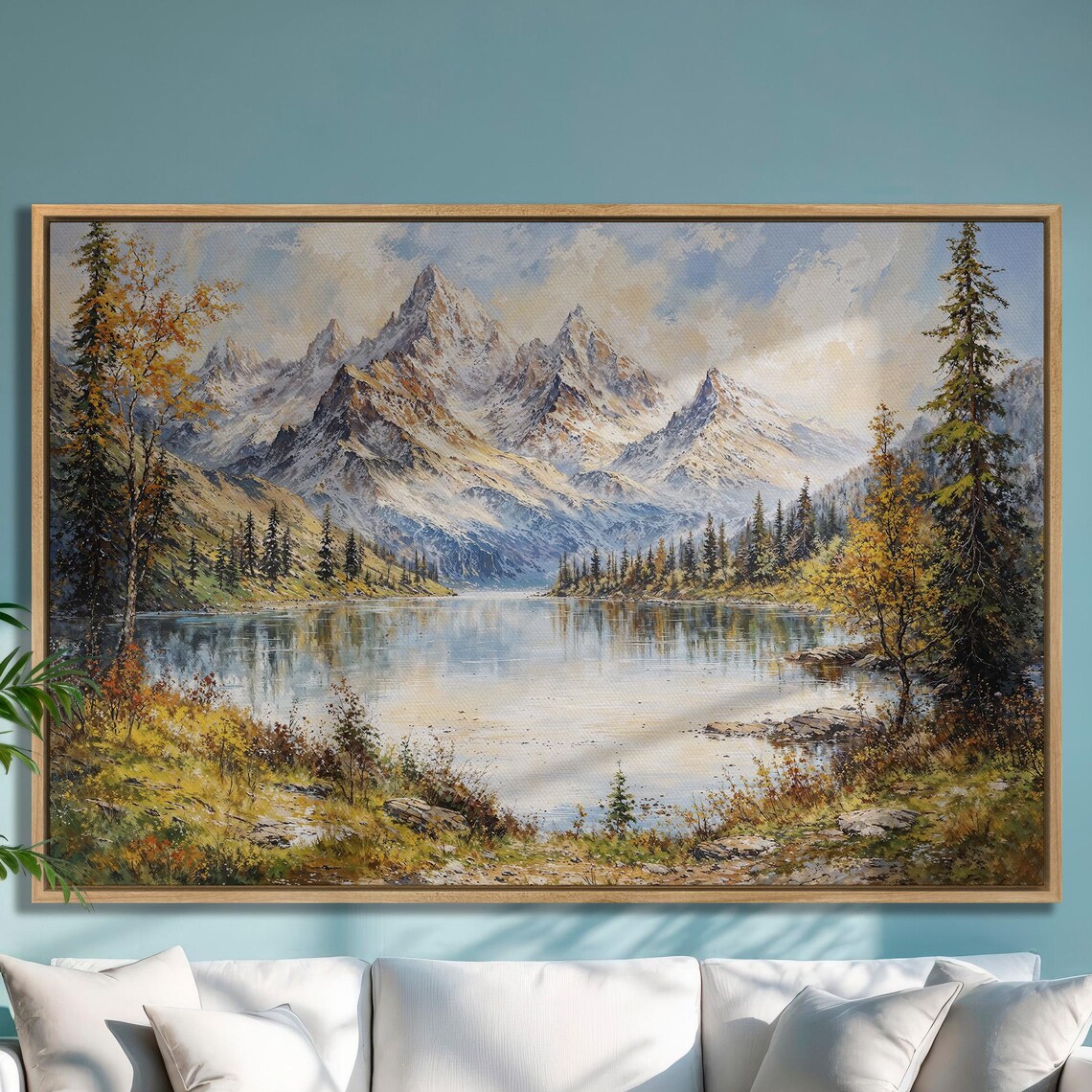 Alpine Lake with Jagged Snow Capped Peaks Fine Painting Poster
