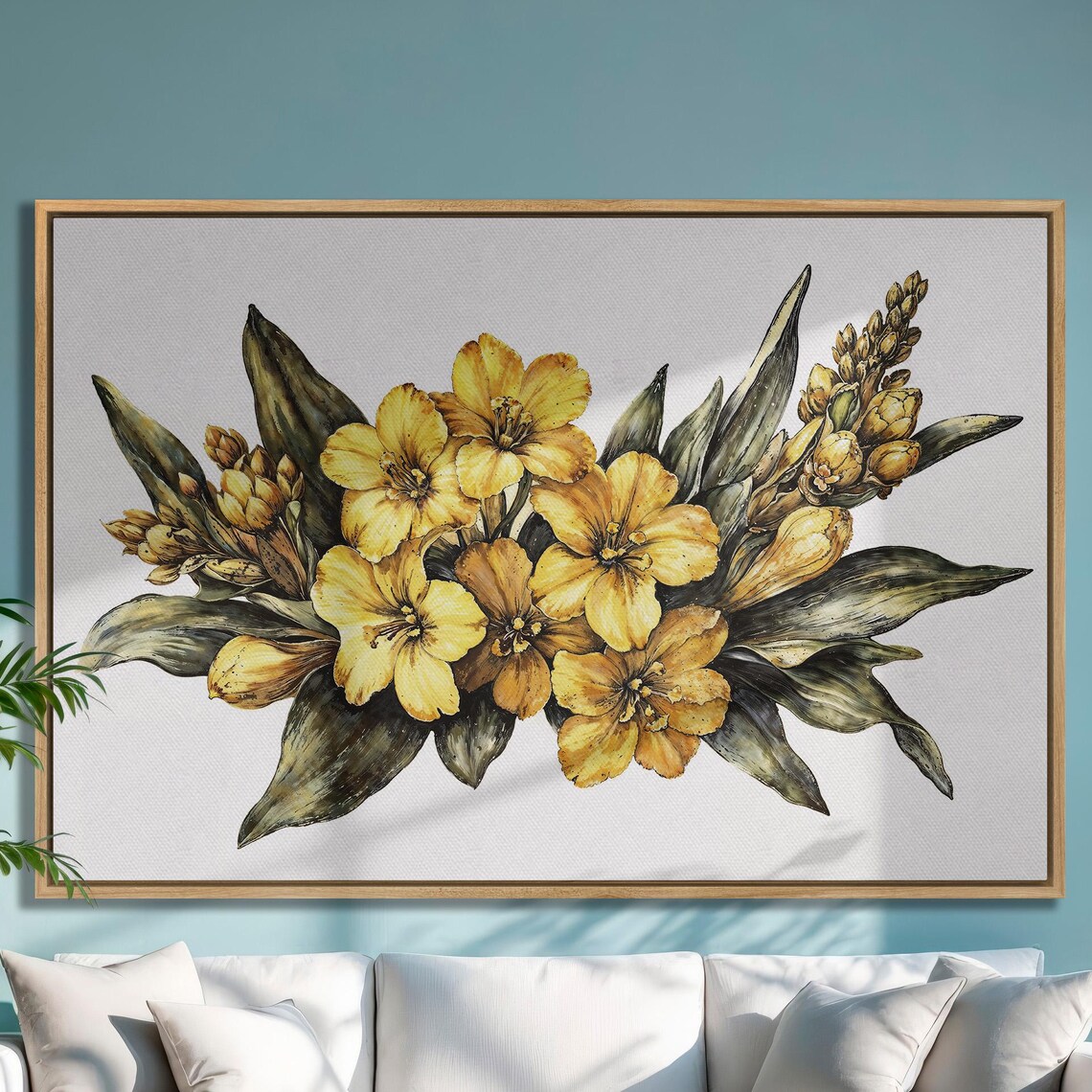 Radiant Golden Yellow Flowers Bouquet Botanical Painting Poster