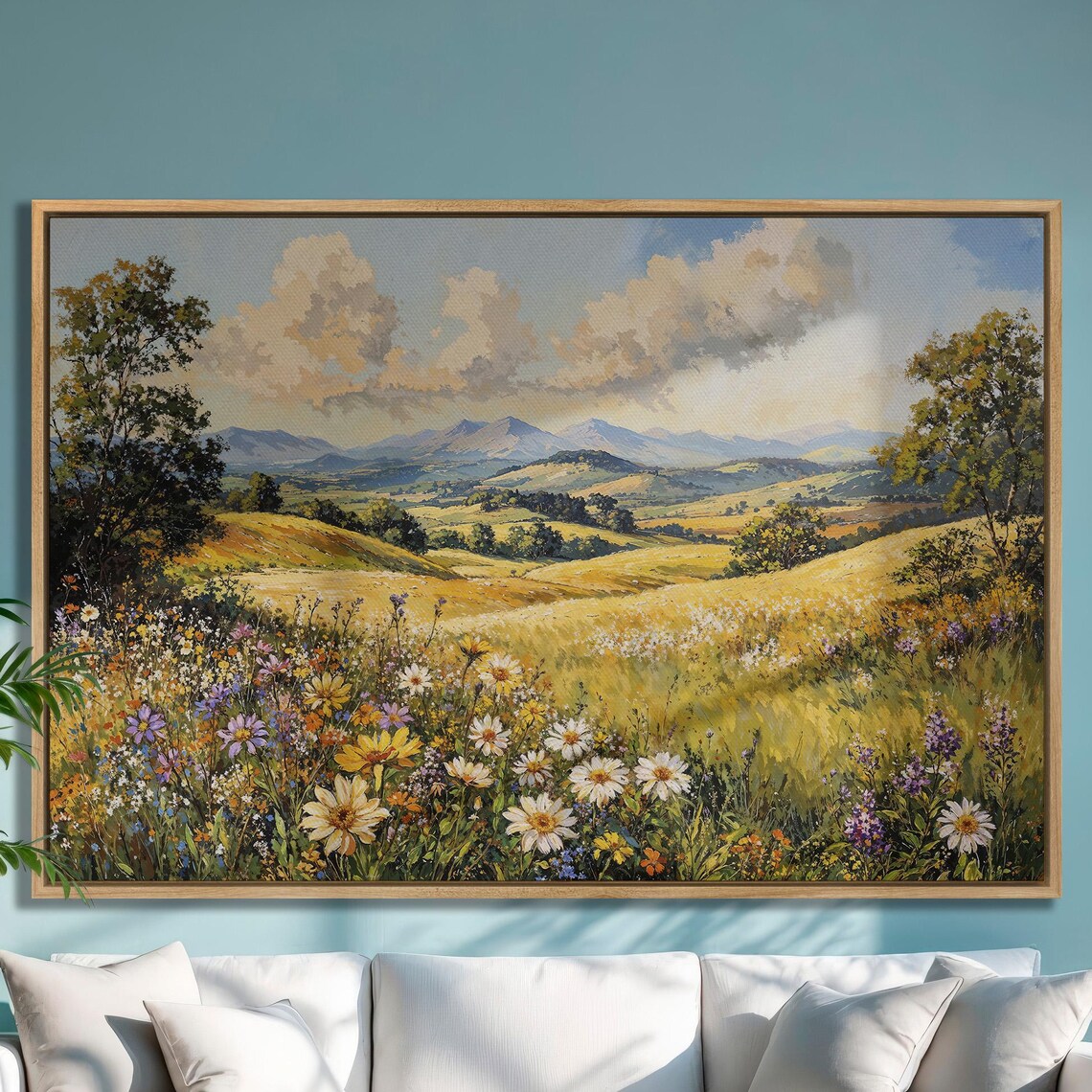 Summer Wildflower Meadow with Golden Hills Painting Art Poster