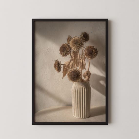 Rustic Sunflower Print Neutral Farmhouse Botanical Art