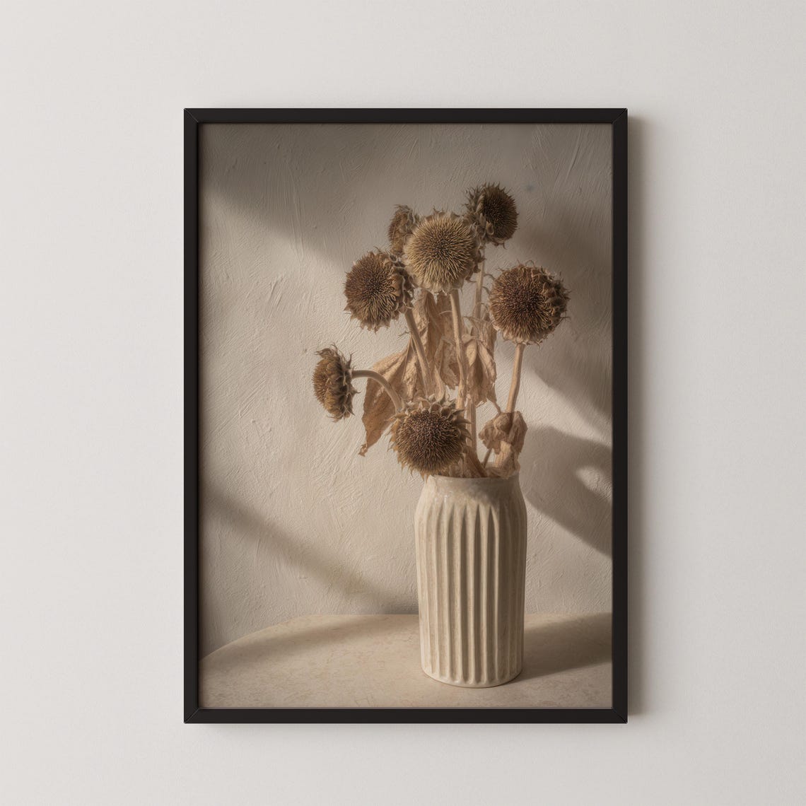 Dried Sunflowers In Ceramic Vase Warm Minimalist Still Life Poster