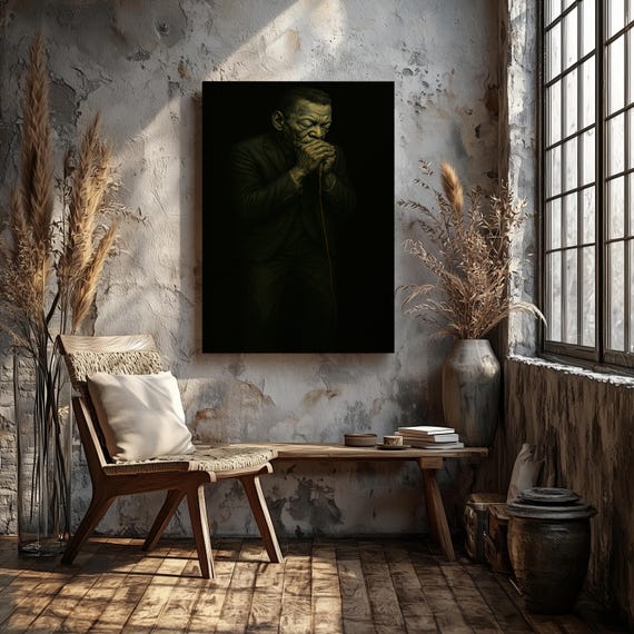 Blues Harmonica Player Portrait Black And White Jazz Art