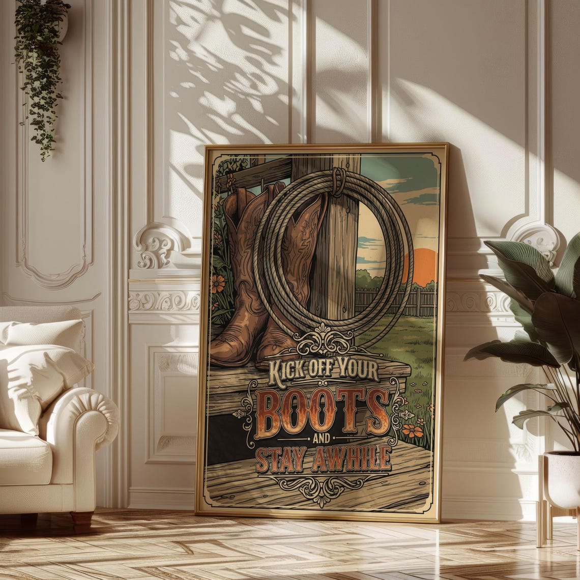 Kick Off Your Boots and Stay Awhile Western Cowboy Decor Poster