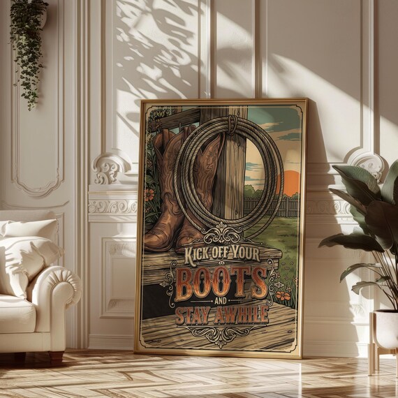 Kick Off Your Boots and Stay Awhile Western Cowboy Decor Poster