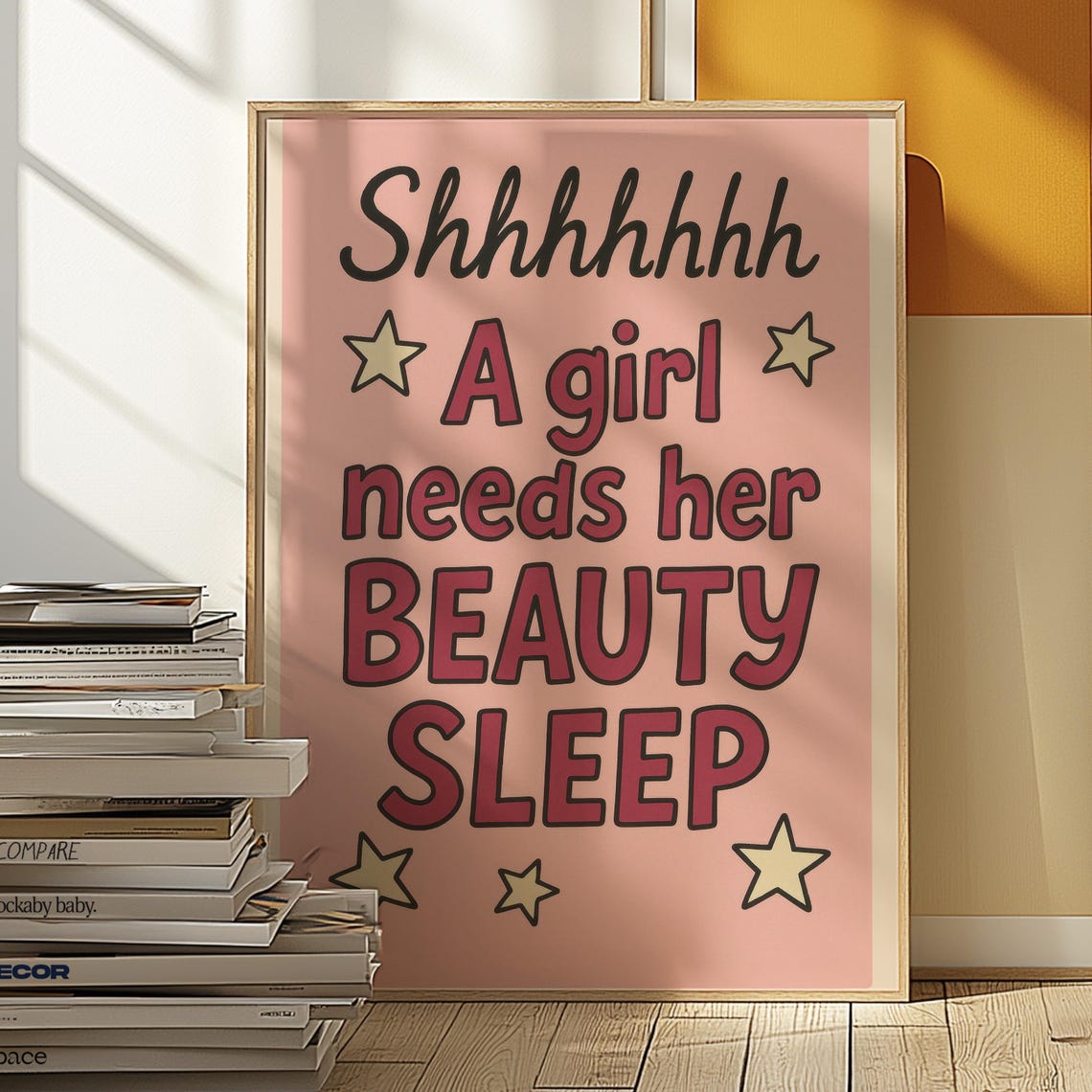 Beauty Sleep Typography Print Pink Nursery Decor A0 24x36in Jpeg Files