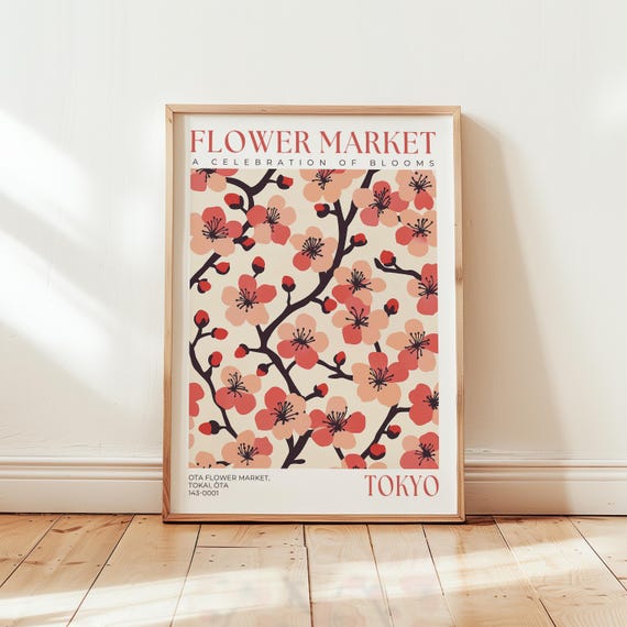 Tokyo Flower Market Print Cherry Blossom Japanese Art Poster