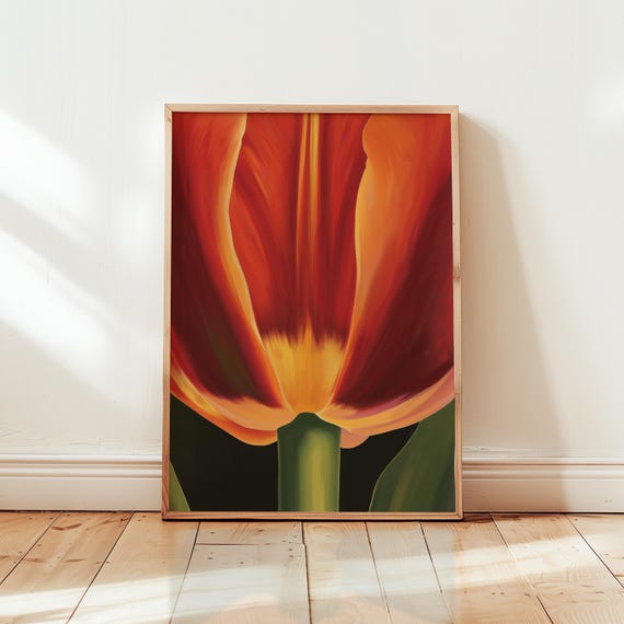 Georgia Okeeffe Red Tulip Print Modern Floral Wall Art