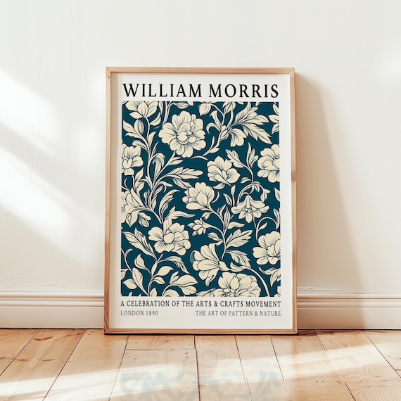 William Morris Teal Floral Vines Vintage Arts Crafts Pattern Poster