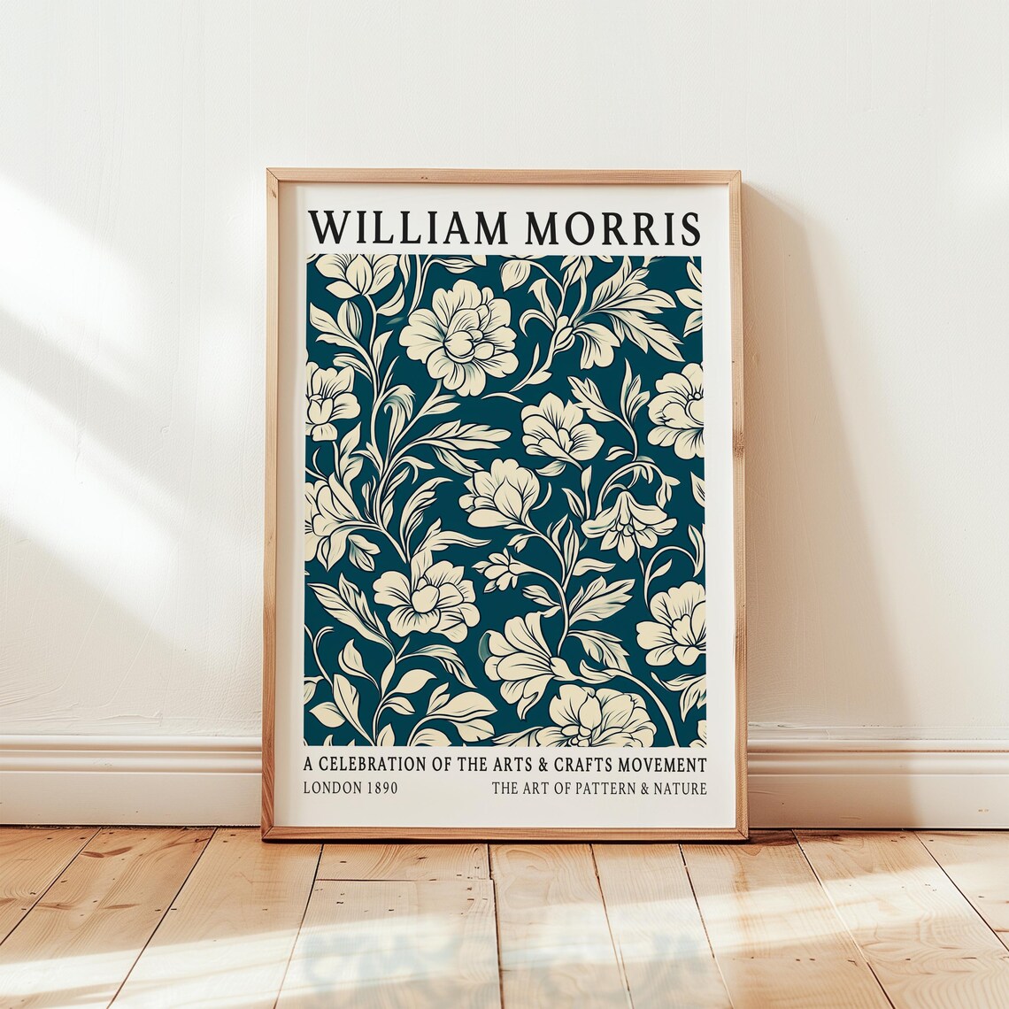 William Morris Floral Print Vintage Navy Blue Botanical Art