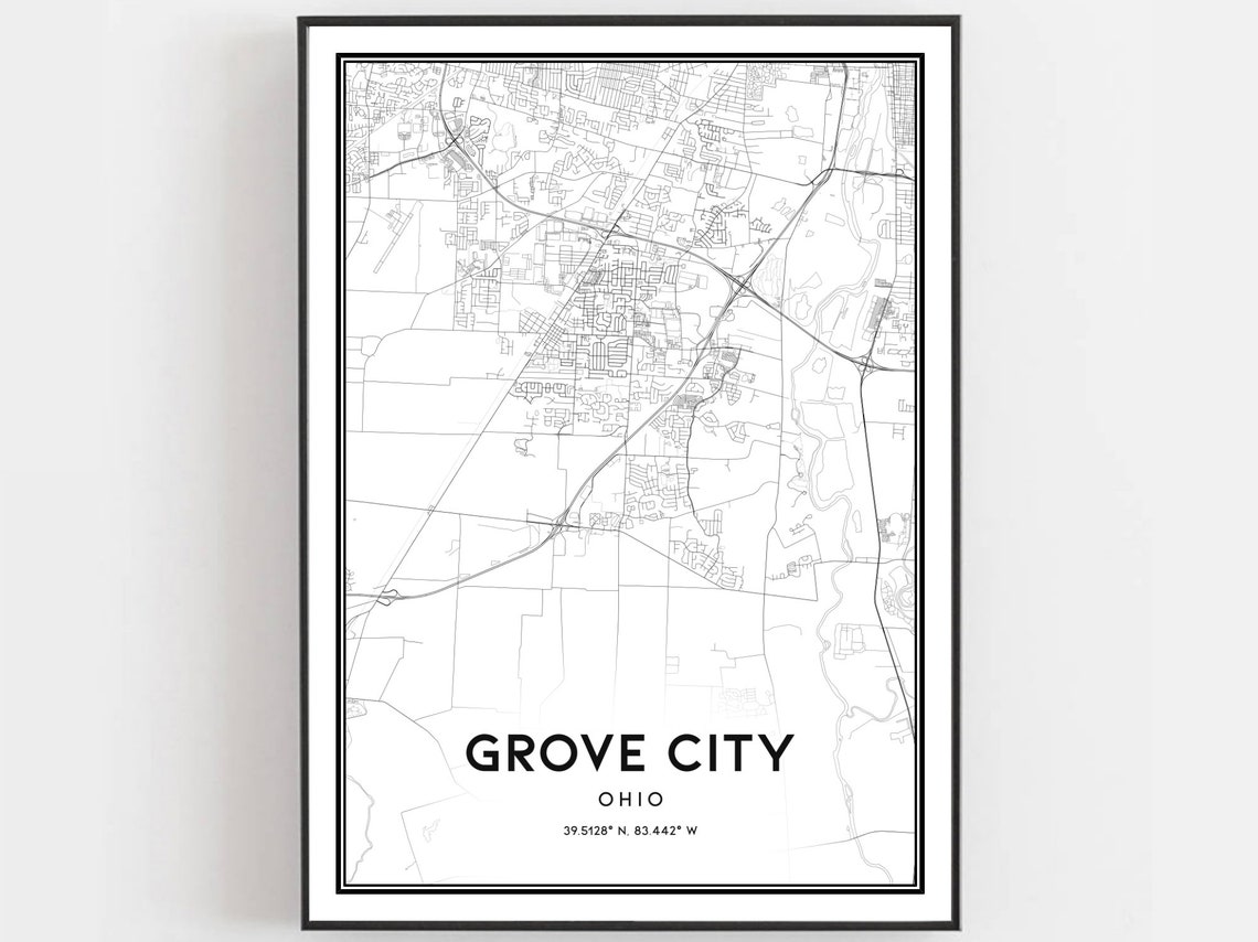 Grove City Ohio City Street Map Art Print With Coordinates Decor