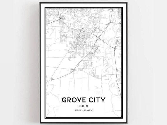 Grove City Map Print Poster Wall Art Oh Ohio Street Decor Road Gift
