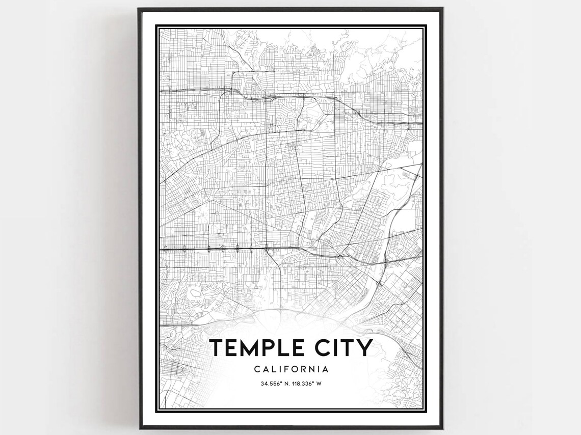 Temple City Map Poster, Street Decor Gift