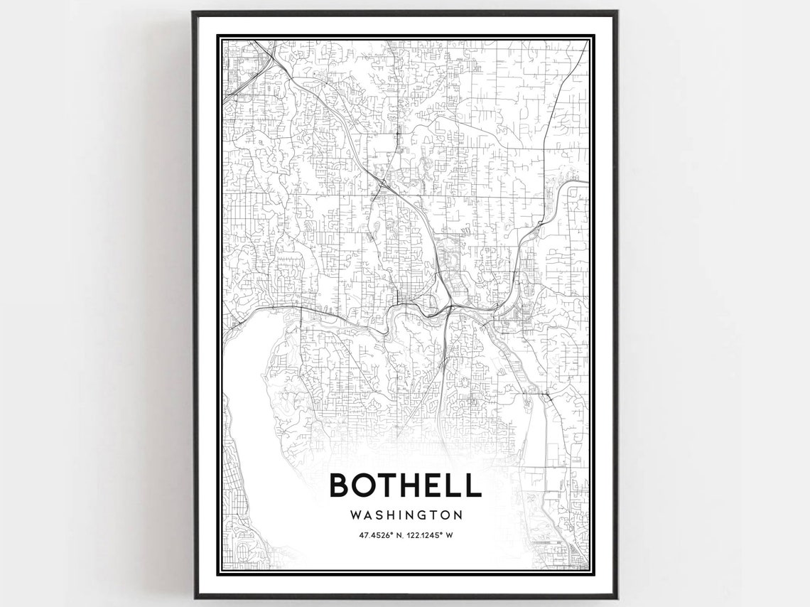 Bothell Map Print Poster Wall Art Wa City Washington Street Decor Road Gift B1498