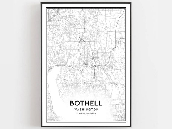Bothell Map Print Poster Wall Art Wa City Washington Street Decor Road Gift B1498