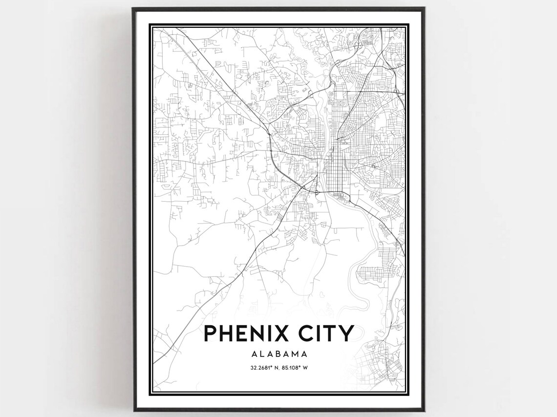 Phenix City Map Print, Alabama Street Decor