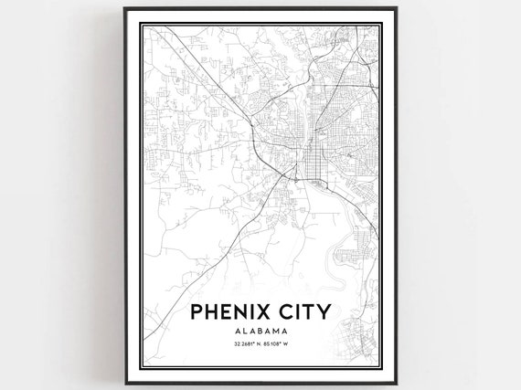 Phenix City Map Print, Alabama Street Decor