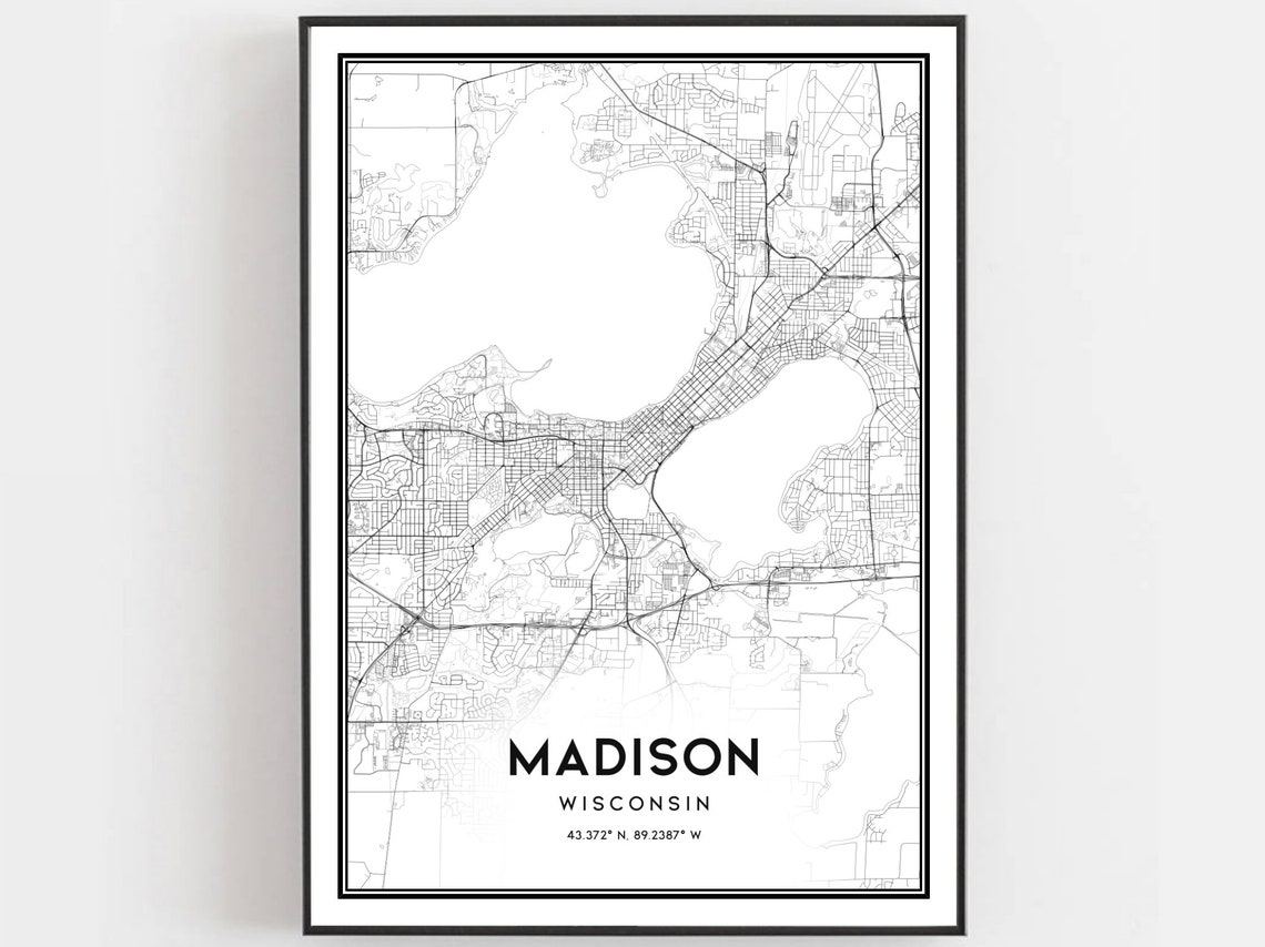 Madison Wisconsin City Street Map Minimalist Black White Poster