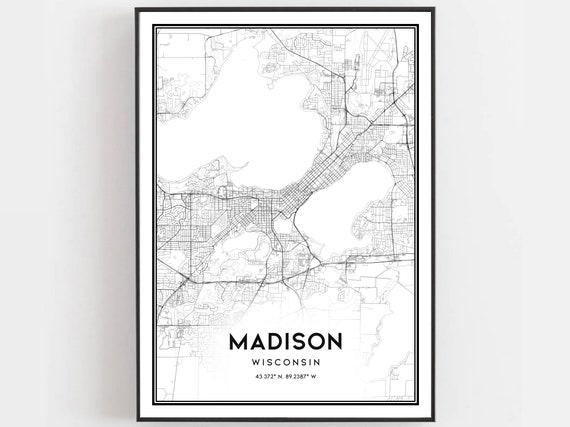 Madison Map Print Poster Wall Art Wi City Wisconsin Street Decor Road Gift B415