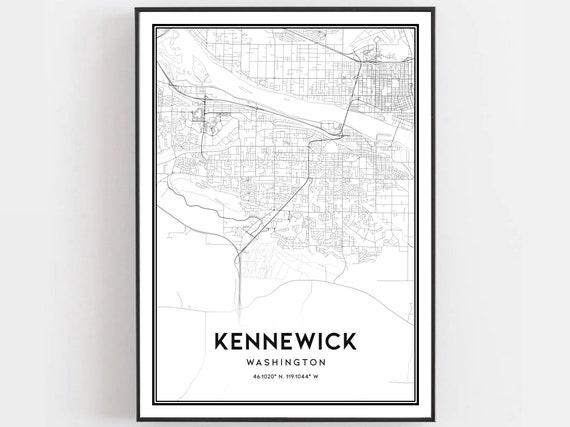 Kennewick Map Print Poster Wall Art Wa City Washington Street Decor Road Gift