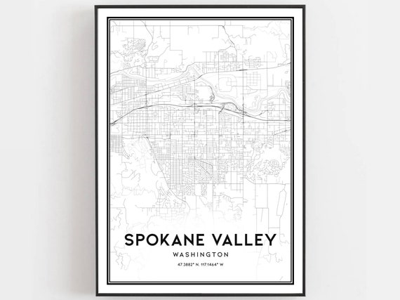 Spokane Valley Map Poster Print, Washington