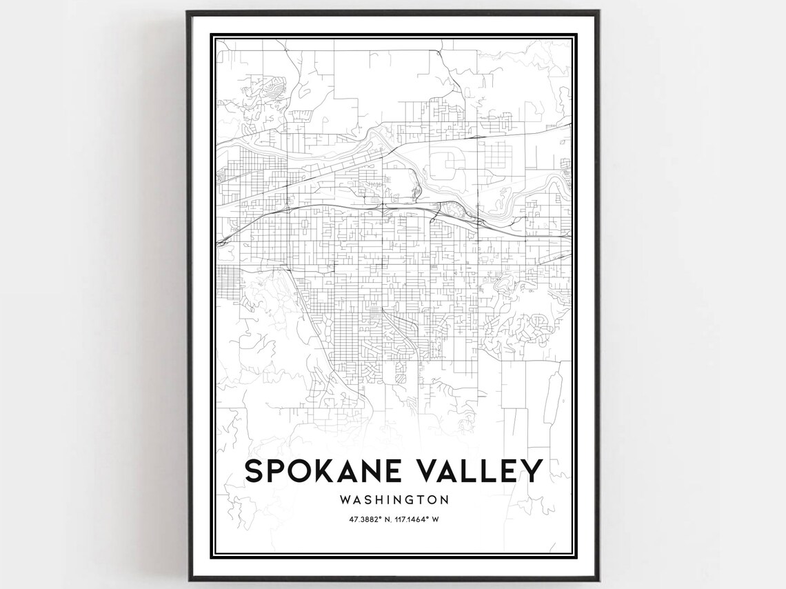 Spokane Valley Map Poster Print, Washington