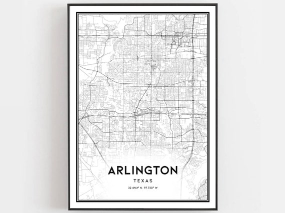 Arlington Map Print Poster Wall Art Tx City Texas Street Decor Road Gift B439