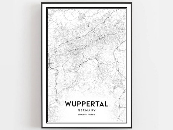 Wuppertal Map Print Poster Wall Art City Street Decor Road Gift B318