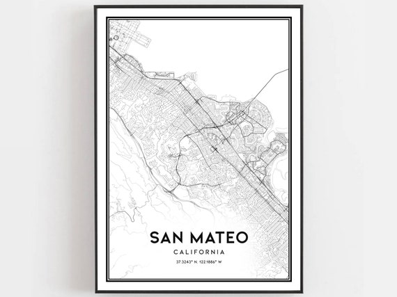 San Mateo Map Print Poster Wall Art Ca City Street Decor Road Gift B855