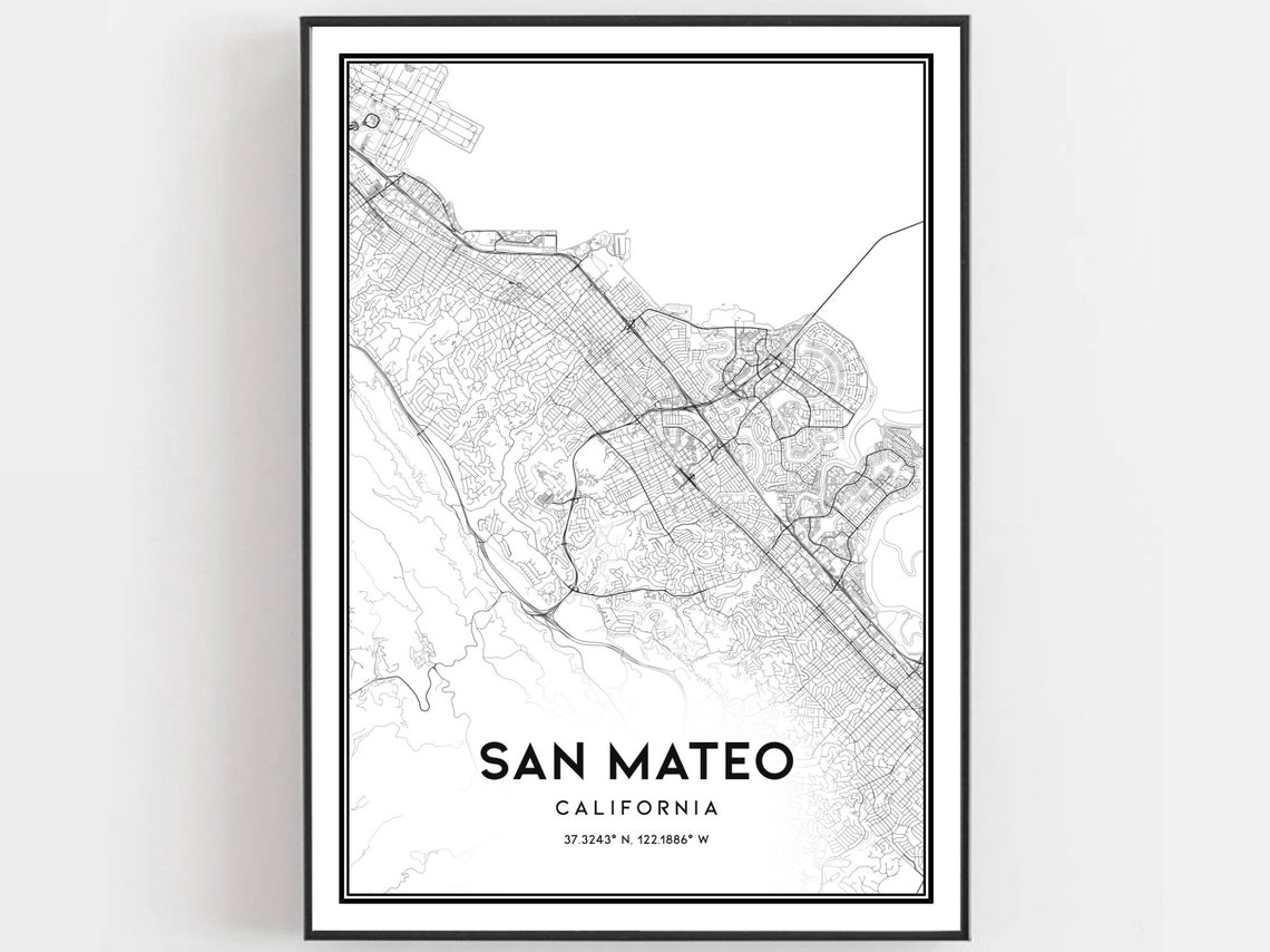 San Mateo Map Print Poster Wall Art Ca City Street Decor Road Gift B855