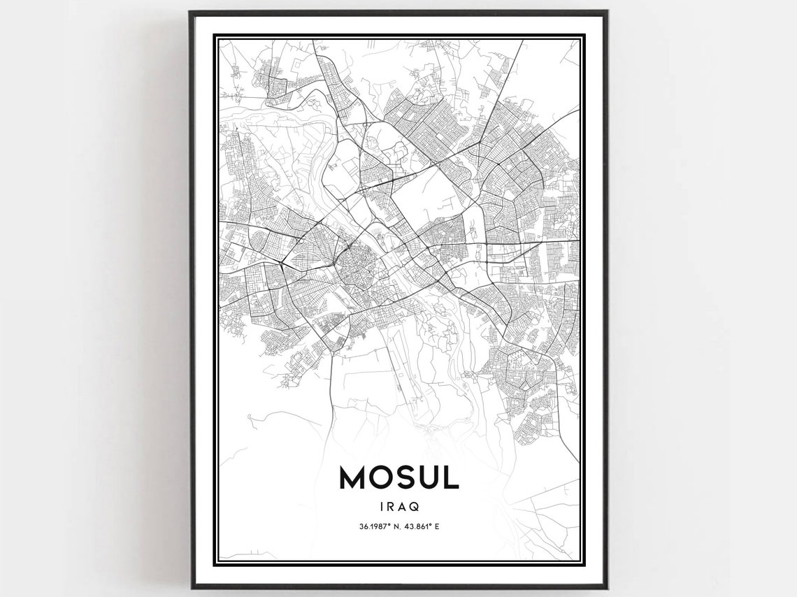 Mosul Iraq City Street Map Black and White Travel Poster Art
