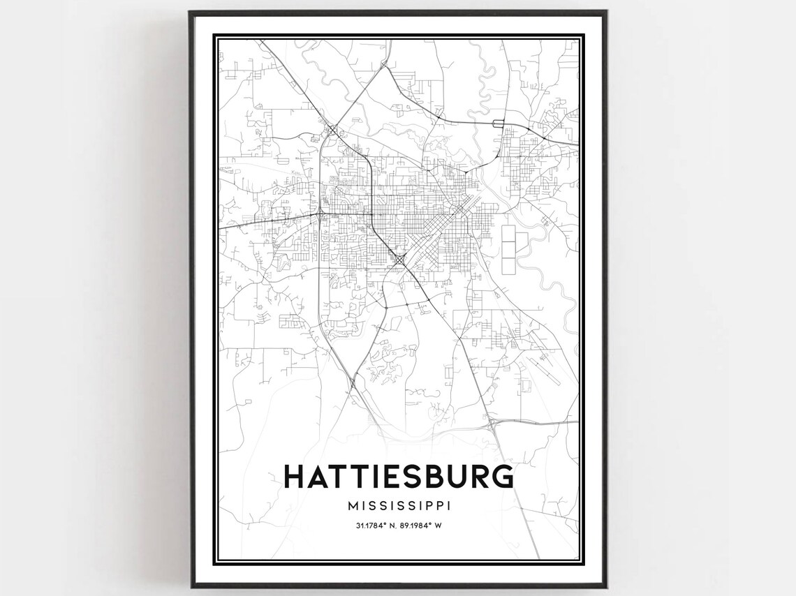 Hattiesburg Mississippi City Map Minimalist Street Road Art Print